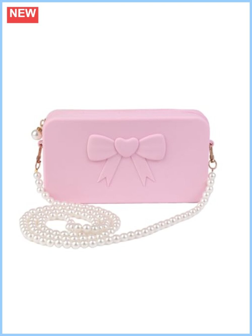 Silicone Heart Bow Crossbody Bag Detachable Pearl Chain Women Girls